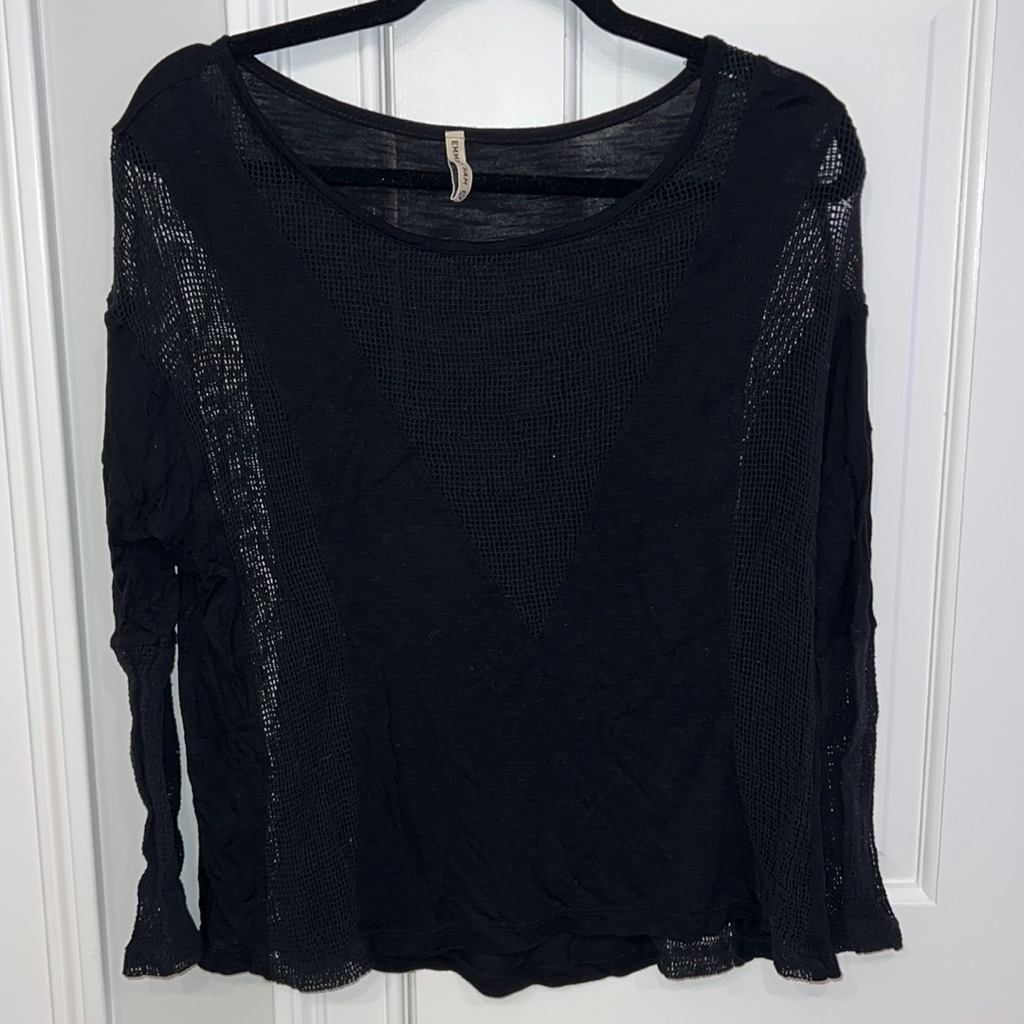Black Long Sleeve Mesh Top